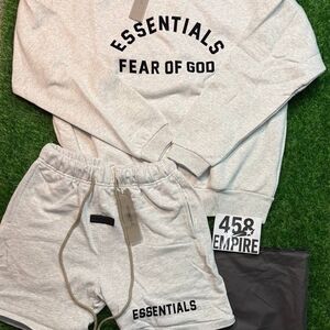 Fear of God Essentials Heather Grey Crewneck & Shorts Set